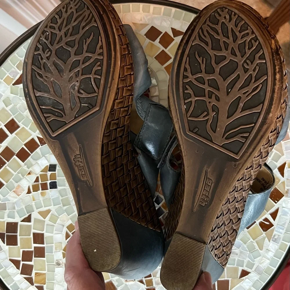 Earth Moraccan Blue Eden Adjustable Beaded Lattice Wedge Sandals Boho EUC 10B